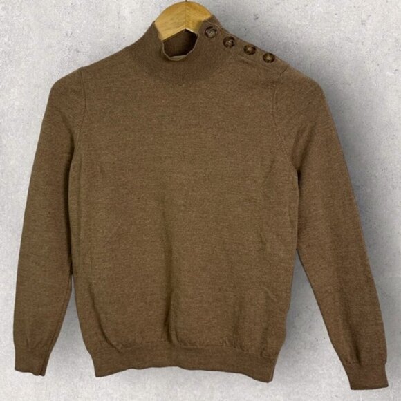 Sezane Jacob Sweater Button Shoulder Merino Wool Camel Size Medium French Knit - Picture 3 of 16